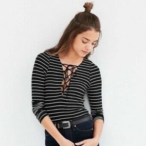 UO Project Social T Lace Up Stripe Top